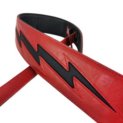 ‘【；】 YUEKO Red Black White PU Leather Guitar Strap Cool Lightning Comfortable Strap For Acoustic Electric Bass Adjustable Length