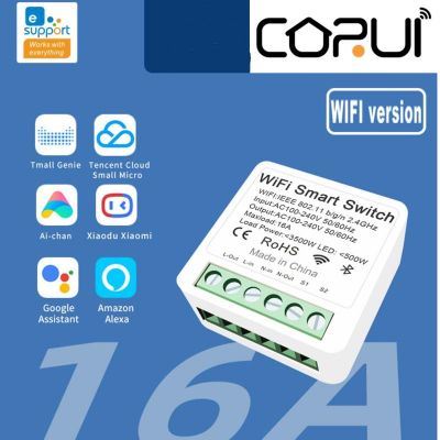 CORUI 16A EWeLink Smart WiFi Switch Mini 2-way Control Timer Switch Voice Control Works With Alexa Google Home Tmall Genie