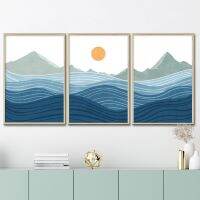 โมเดิร์น Boho Beach ภาพวาดผ้าใบ,Ocean Waves ภูมิทัศน์โปสเตอร์,พิมพ์ Wall Art บทคัดย่อ Sun Picture,เหมาะสำหรับตกแต่งห้อง,Frameless สำหรับติดตั้งง่าย