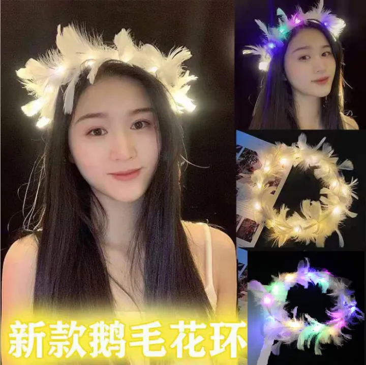 LED Light-up Fairy Feather Glowing Halo Headband Hairband Hair Roop ...