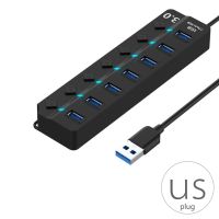 7พอร์ต USB Hub 5Gbps สวิตช์เปิด/ปิดความเร็วสูงอะแดปเตอร์ไฟ AC สำหรับคอมพิวเตอร์แล็ปท็อป