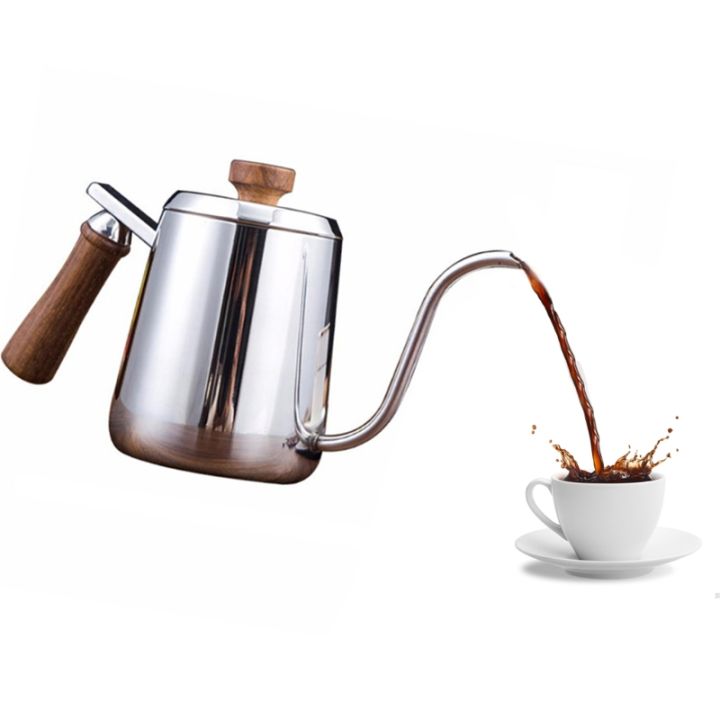 300600ml-สแตนเลสกาต้มน้ำกาแฟ-gooseneck-spout-pour-over-บางปาก-r-หม้อชา-scale-ไม้-handle