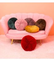 ❁卍 Home Decorative Craftsmanship Pleated Throw Pillow Round Pumpkin Velvet Cushion Floor Pillows for Living Room Chair Couch Sofa