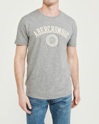 Abercrombie Fitch เสื้อยืดสำหรับทั้งหญิงและชายคอกลมแขนสั้นผ้าคอตตอนแขนเสื้อครึ่งคอ