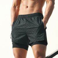 Mens 2 1 Shorts with Pockets Compression Gym Training Workout Short Pants