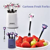 Dessert Cartoon Animal Cow Reusable Plasic Tableware Children Fruit Forks Kids Food Picks Bento Crockery Cute Mini Toothpicks