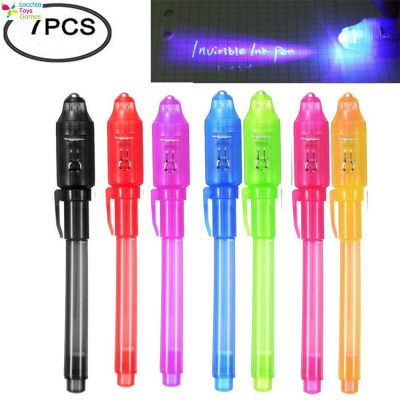 LT【ready stock】7 Pcs UV Light Pen Set Invisible Ink Pen Kids Spy Toy Pen with Built-in UV Light Gifts and Security Marking1【cod】