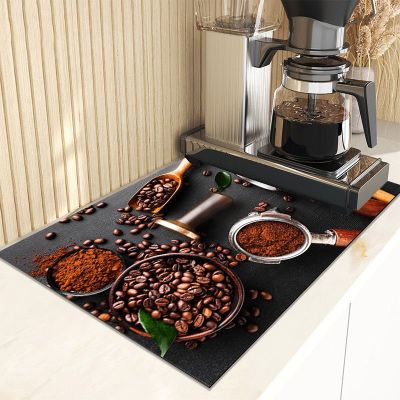 Retro Cafe Design Drain Pad Tableware Coffee Cup Placemat Kitchen Rugs Dish Drainer Absorbent Durable Napa Skin Bath Table Mat