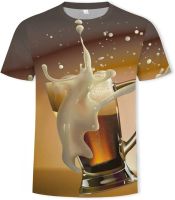 YCZDG Summer Men T-Shirt Beer Short Sleeve Novelty Water Pattern O-Neck Tops Tees Funny 3D Printed Tshirt (Color : A, Size : 2XLcode)