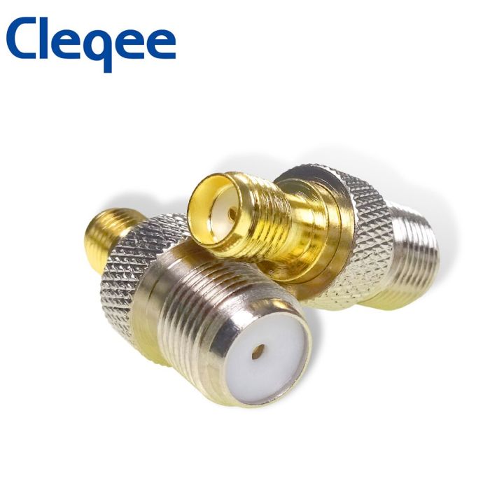 cleqee-1pc-f-connector-to-sma-convertor-female-jack-to-male-plug-straight-rf-coaxial-adapter-gold-tone-electrical-connectors