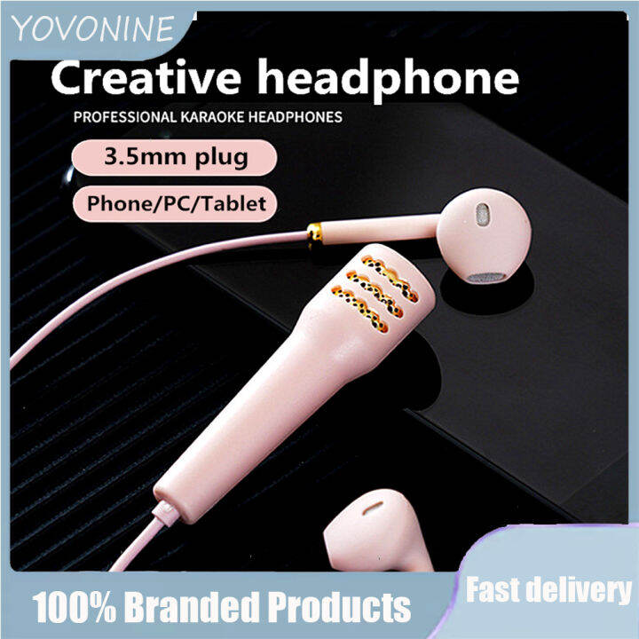 YOVONINE Portable Stereo Headphone with Mic KTV Karaoke Mini Microphone