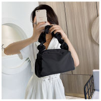 Fashionable Nylon Small Square Bag Women Pleated Shoulder Strap Handbag Retro Solid Color Top Handle Bag Foldable Ladies Handbag