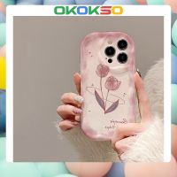 [OKOKSO] เคสโทรศัพท์มือถือนิ่ม ขอบโค้ง กันกระแทก ลายการ์ตูนดอกทิวลิป สีชมพู สําหรับ OPPO Reno9 Reno8 Reno7pro reno6 7z 8T 5 R17 A9 2023 4Z 5G F11 A31 A3S A78 A77