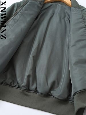 XNWMNZ Womens Autumn Winter New Fashion Pocket Jacket Coat Womens Retro Long Sleeve Zipper Bomber Jackets Basic Outerwear