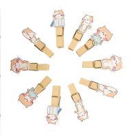 10pcs Kawaii Kitten Cat Wooden Clip Photo paper Clothespin Craft Clips Party Decoration Clip with Hemp Rope Clips Pins Tacks