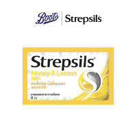 Strepsils Honey&amp; Lemon ยาอมบรรเทาอาการเจ็บคอ สเตร็ปซิล น้ำผึ้งมะนาว 8 เม็ด