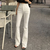 2021Alien Kitty Women Jeans 2021 Hot Female Flare Pants White High Waist Solid Ankle Length High Waist Casual All-Match Trouser