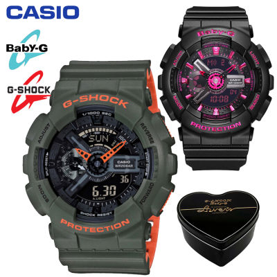 G-Shock Baby-G GA110 BA111 ชายและหญิงคู่กีฬานาฬิกากันน้ำและกันกระแทกเวลาโลกนำหน้าจอแสดงผลคู่ 4 ปีรับประกันสากล BA-111-1A GA-110LN-3A