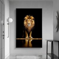 African Lion ภาพวาดผ้าใบ Home Wall Decor - Lion In The Dark Canvas Art โปสเตอร์และพิมพ์สัตว์ Wall Art ตกแต่ง Pictures