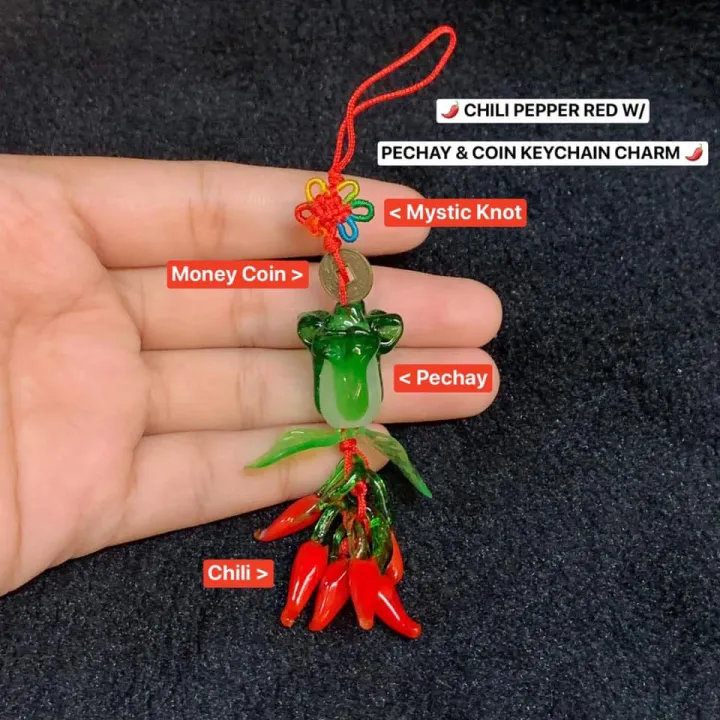 LUCKY CHARM 999 CHILI PEPPER RED W/ PECHAY & COIN KEYCHAIN CHARM