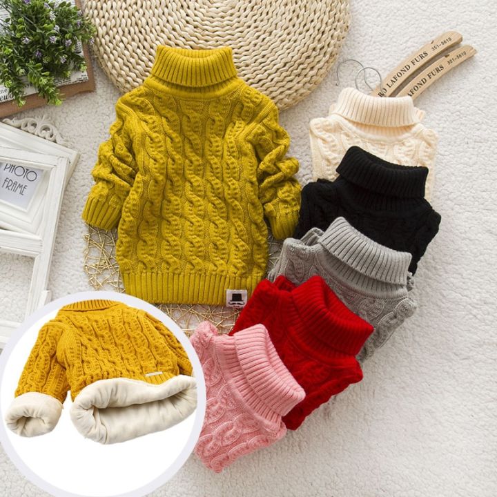 philology-plush-inside-pure-color-winter-boy-girl-kid-thick-knitted-turtleneck-shirts-solid-high-collar-pullover-fluff-sweater