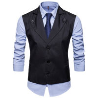 SWAGWHAT Men Single Breasted Suit Vests Gentlemen Casual Business Sleeveless Waistcoat Vintage Formal Blazers Vest for Wedding