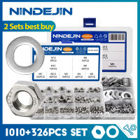 NINDEJIN 326 M2-M12หกเหลี่ยมถั่ว Assortment ชุดสแตนเลส1010ชิ้นเครื่องซักผ้าแบนชุด DIN934และ DIN125