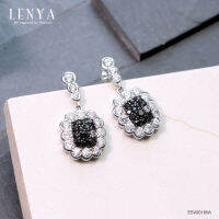 LenYa Jewelry ต่างหูเงินแท้ ดีไซน์เรียบหรูประดับด้วยนิล (Black Spinel) ล้อมด้วยคิวบิกเซอร์โคเนีย (Cubic Zirconia) ประกายวับวิบจับตา