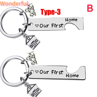 ?【Lowest price】Wonderful 2pcs 2021พวงกุญแจบ้านแรกของเราพวงกุญแจสำหรับคู่รักของขวัญขึ้นบ้านใหม่