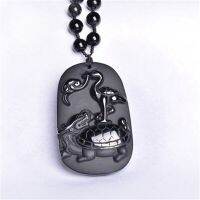 【CW】 Dropshipping Chinese Carving ObsidianAmulet Songhe Yann PendantAduzhanaotou Necklace coupl fine Jewelry