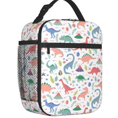 ♘ Dinosaur Cartoon Print Insulated Lunch Bag for Women Leakproof Thermal Cooler Bento Box Kids School Children