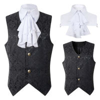 บุรุษสีดำวิคตอเรียสูทเสื้อกั๊ก Steampunk โกธิคผ้าเสื้อกั๊กผู้ชายเรเนซองส์เครื่องแต่งกายพรรคฮาโลวีนเสื้อกับ Jabot ผูก