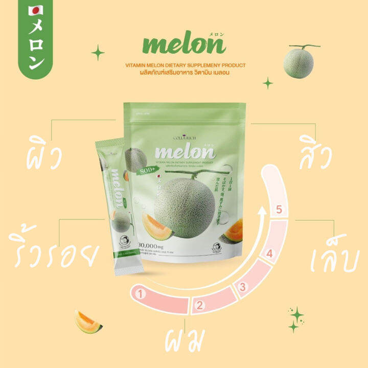 เมล่อนกรอกปาก-colla-rich-melon-คอลลาริช-เมล่อน-คอลลาริชกรอกปาก-collarich-vitamin-melon-คอลลาริช-วิตามินเมล่อน-15-ซอง-ถุง-1-ถุง