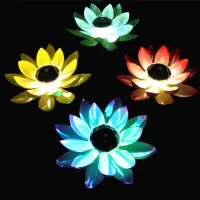 ✱ Solar Flower Light Outdoor Artificial Lotus Shape Floating Fountain Pond Garden Lamp LED Night Lighting Pool Accesorries