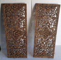 2 Pcs Mandala Wood Carving Panel 14 x 36 inches Natural Color Wooden Panel Wall Hanging ไม้ฉลุไม้แกะสลักสีธรรมชาติขนาด 14 x 36นิ้ว  2 ชิ้น handmade