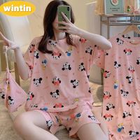 Wintin Pajamas Womens Summer Loose plus Size Sweet Cute Student Short Sleeve Shorts Can Be Worn outside Korean Style Homewear Suit