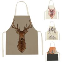 Elk Pattern Womens Kitchen Apron Linen Household Cleaning Apron Waterproof Chef Cooking Baking Children Apron قضيب صناعي للنساء