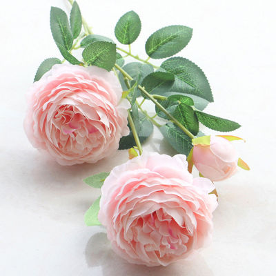 💖【Lowest price】MH 3หัวดอกกุหลาบยุโรปผ้าไหมเทียมดอกไม้ Peony สำหรับ Home Wedding Wall decors