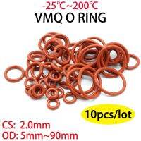 10ชิ้น Vmq O Ring ปะเก็นซีลความหนาของปะเก็น Cs 2Mm Od ยางซิลิโคนหุ้มฉนวนเครื่องล้างกันน้ำทรงกลม Nontoxin สีแดง