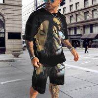 【CC】▼✙  Mens Beach T-shirt Sportswear Oversized Clothing Top Shorts Street Two-piece Men