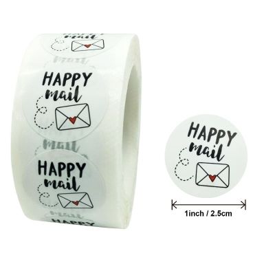 hot！【DT】℗  100/500pcs Happy Mail Stickers Scrapbooking1 Inch Round Labels Envelope Stationery Sticker