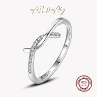 [Zhongxi ornaments ] Ailmay 100 Real 925 Sterling Silver Line Clear CZ Finger Rings Geometric Line แหวนผู้หญิงคลาสสิกงานแต่งงานเครื่องประดับ