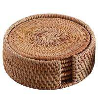 【CW】 6Pcs/Lot Drink Coasters Set for Accessories Round Tableware Placemat Dish Rattan Weave Cup 8cm