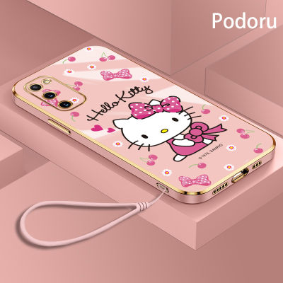 เคส Samsung S20 S11E ชุบทองเรียบง่ายสุดหรูเคสโทรศัพท์ Hello Kitty เคสซิลิโคน TPU นิ่ม