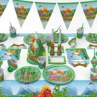 （koko party supplies）ธีมไดโนเสาร์บนโต๊ะอาหารแผ่นกระดาษถ้วยผ้ากันเปื้อน BoyBirthday Party DecorJurassicParty JungleBirthday