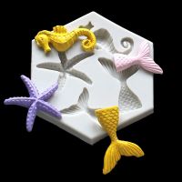 Ocean Mermaid Starfish Seahorse Shaped Silicone Mold Resin Glue Mold Kitchen Baking Sugar Cake Mold Decoration DIY Silicone Mold Bread Cake  Cookie Ac