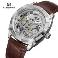 ZZOOI Forsining Top Brand  Royal Golden Flower Transparent Genuine Leather Creative Mens Clock Luxury Gold Skeleton Mechanical Watches