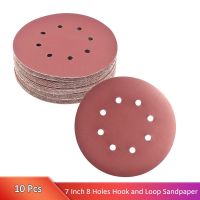 10Pcs 7 Inch 8 Hole Hook and Loop Sanding Disc 40-180 Grit Flocking Sandpaper Random Orbital Sander Paper Cleaning Tools