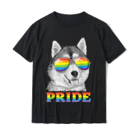 2023เสื้อยืดใหม่?? Siberian Husky Gay Pride LGBT Rainbow Flag Sunglasses LGBTQ T-Shirt Cotton Casual Tops T Shirt Graphic Men Tshirts