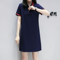 MIMCQOOS  Women Polos T-shirt Dress Striped Short Sleeve Summer Elegant Dresses Female Casual Preppy Style Long Loose Tops